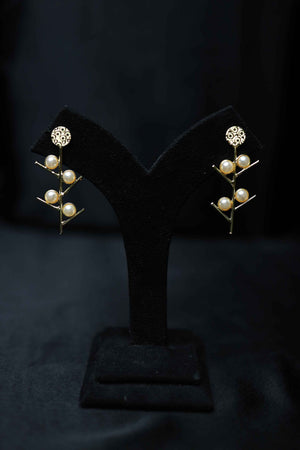 Brass Pearls Layered Earrings