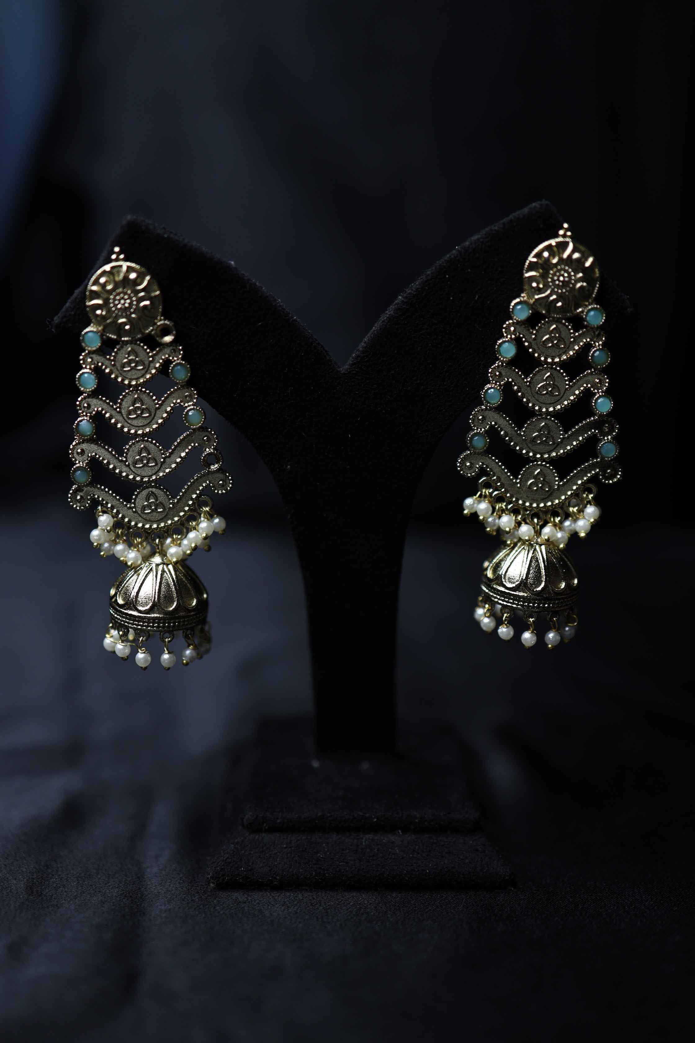 Gold Polish Pink Stone Jhumki