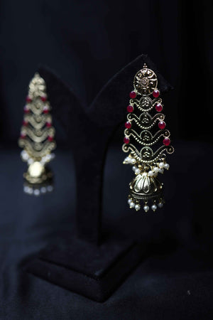 Gold Polish Pink Stone Jhumki