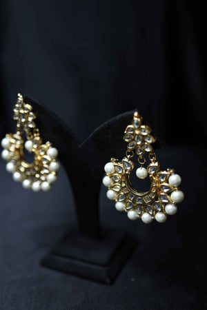 Kundan Gold Polish Dropping Pearls Earrings