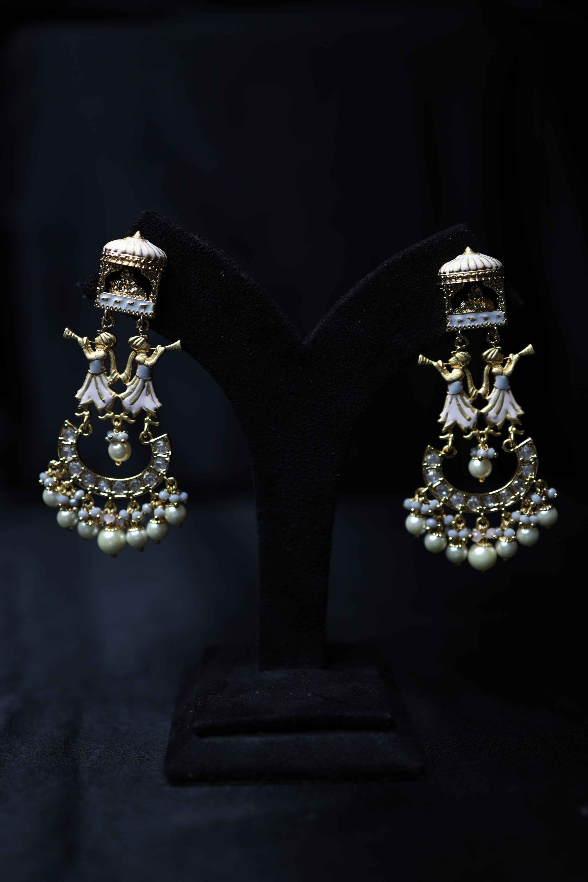22 CRT Polish Handmade Polki Kundan Earrings