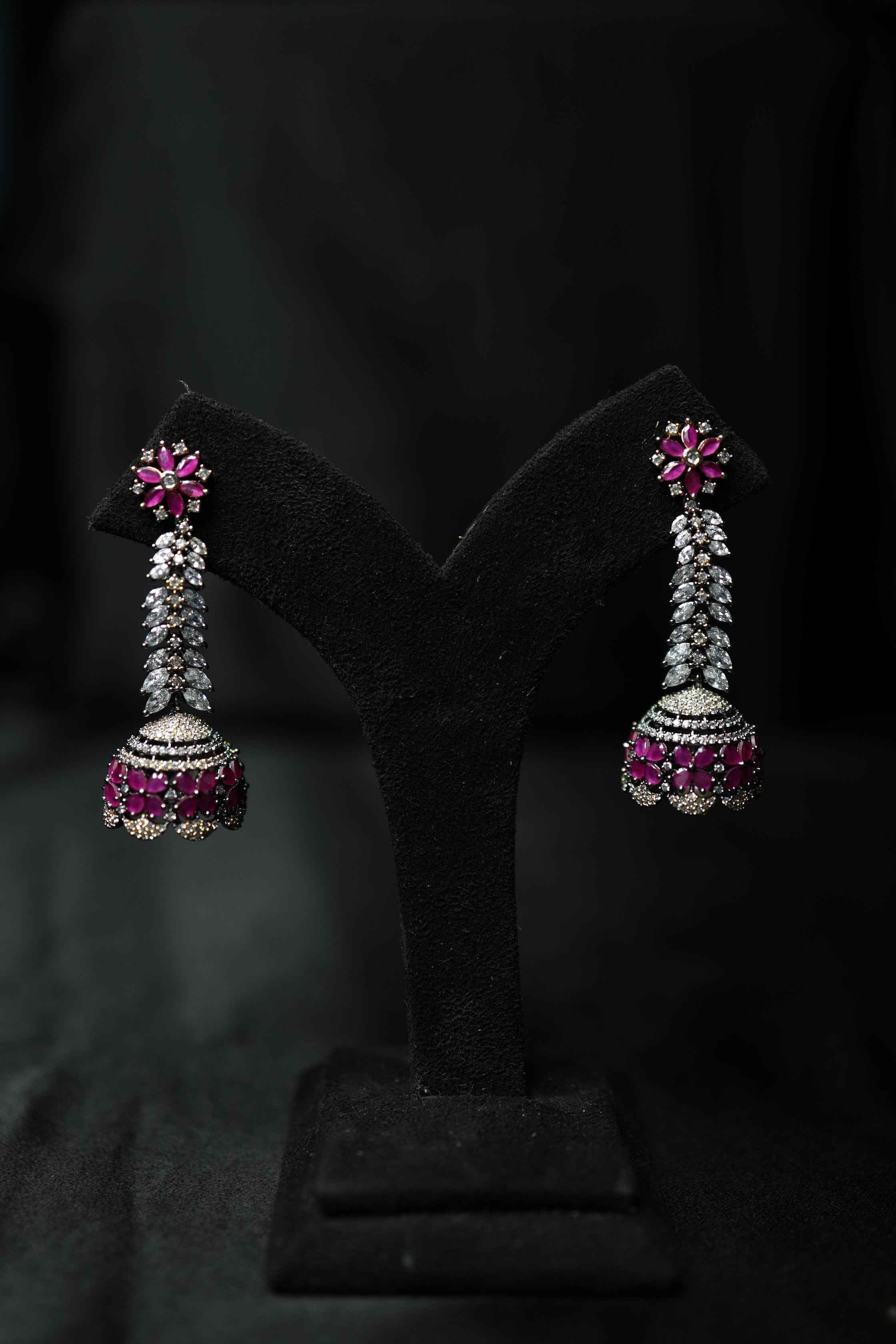 Black Rhodium Ruby Stone Danglers