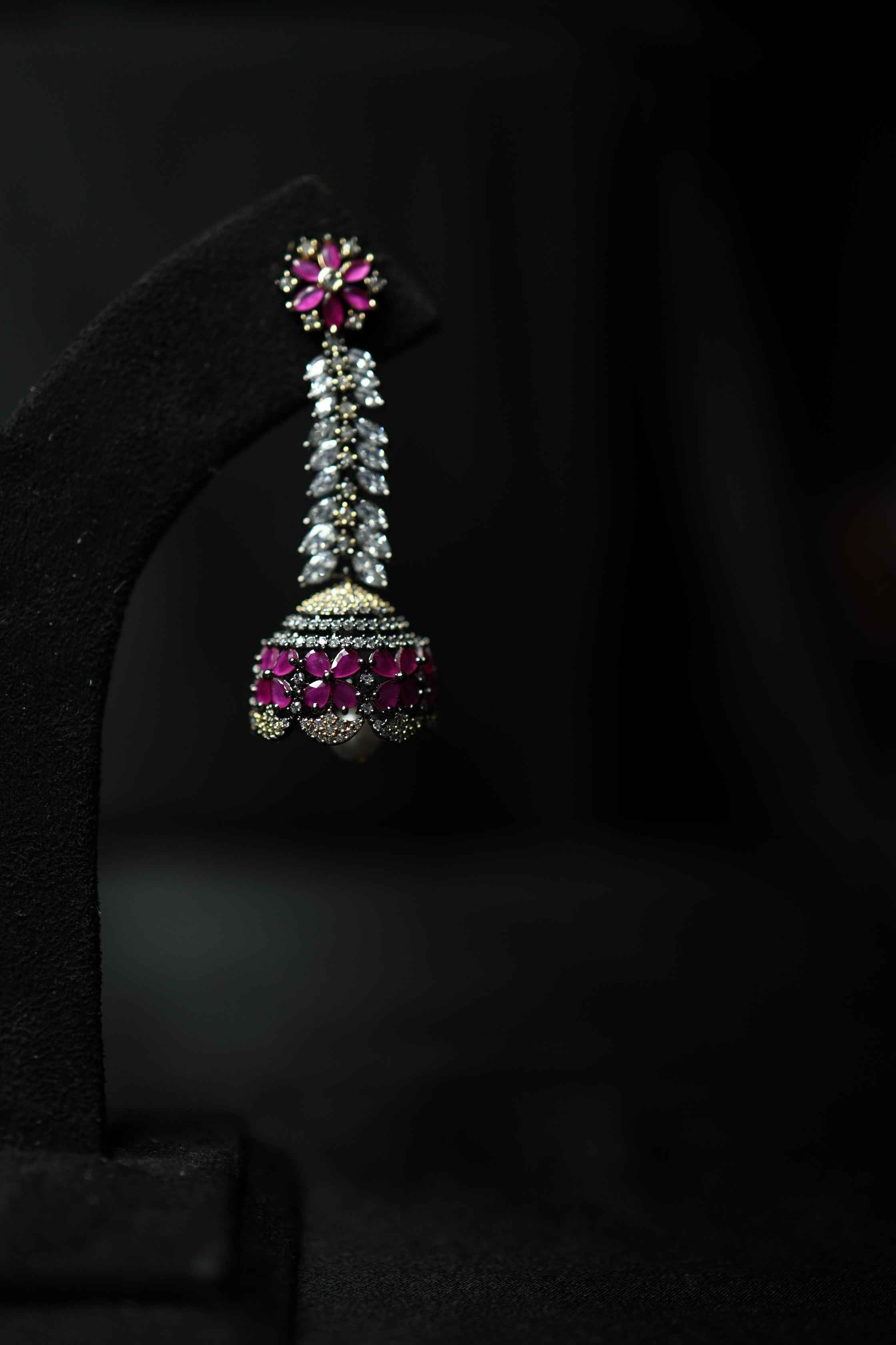 Black Rhodium Ruby Stone Danglers