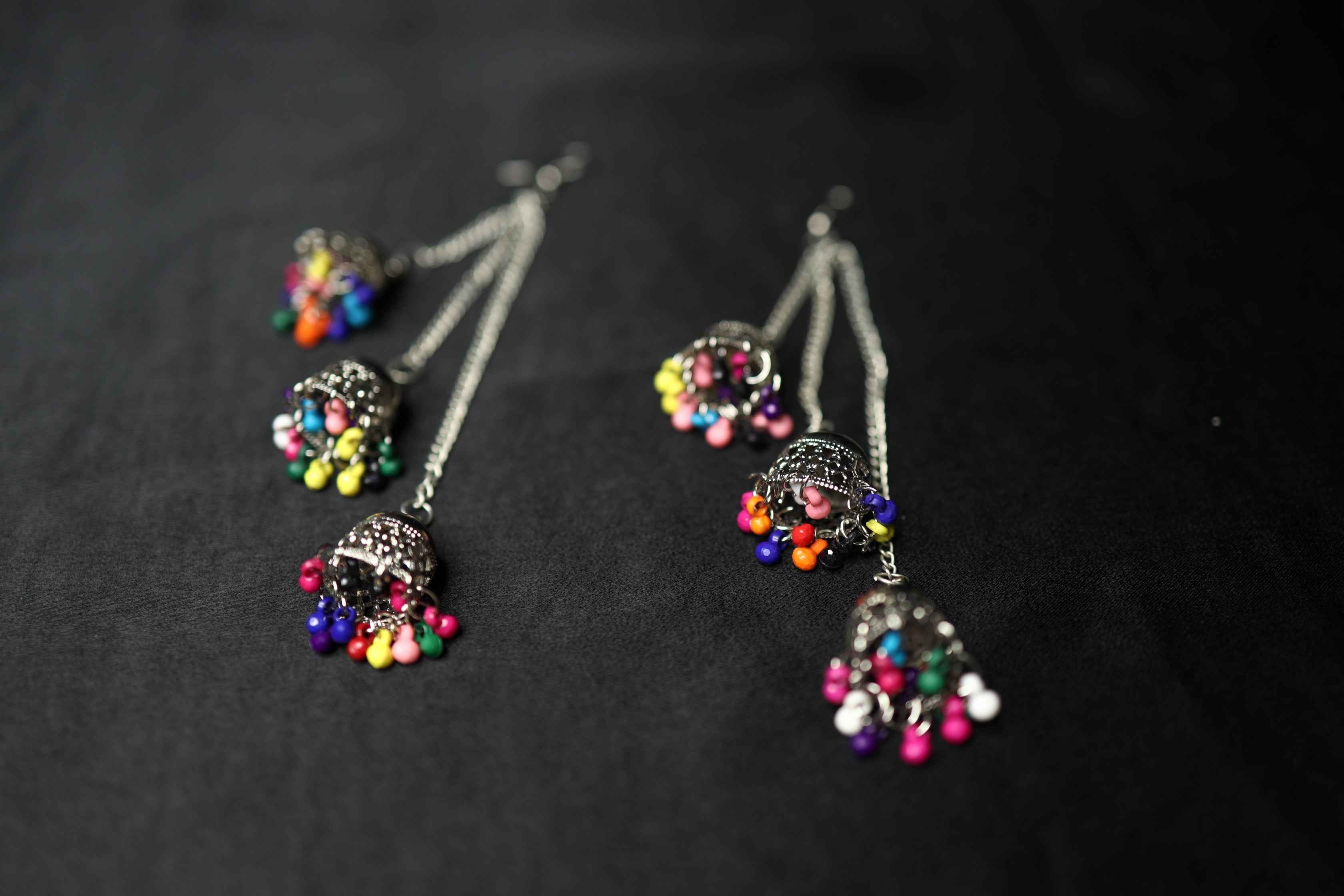 Oxidised colourful jhumka