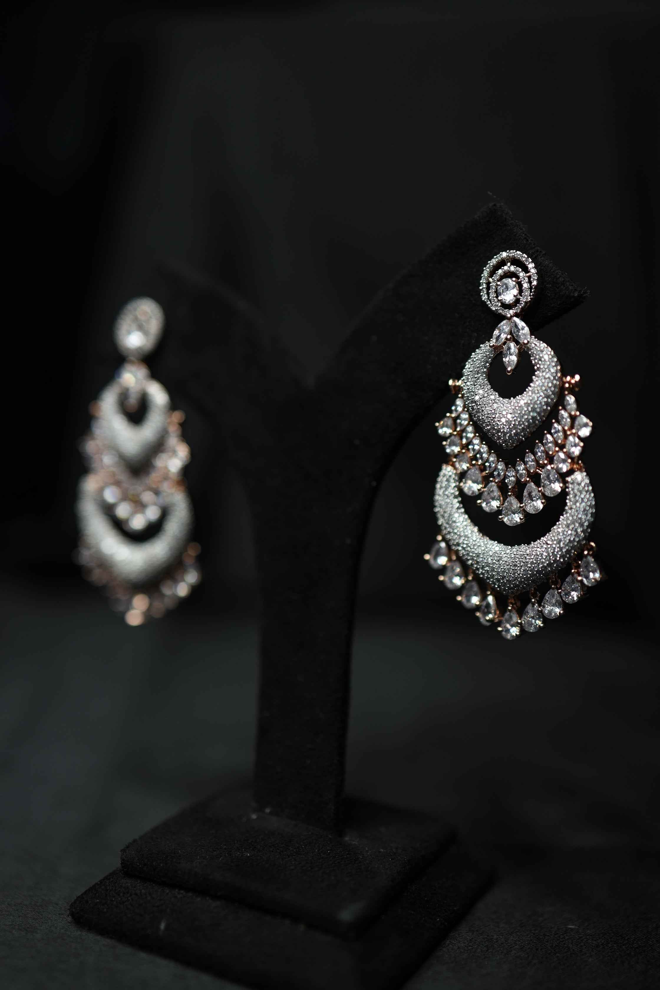 Rose Gold Danglers with Maangtika Set