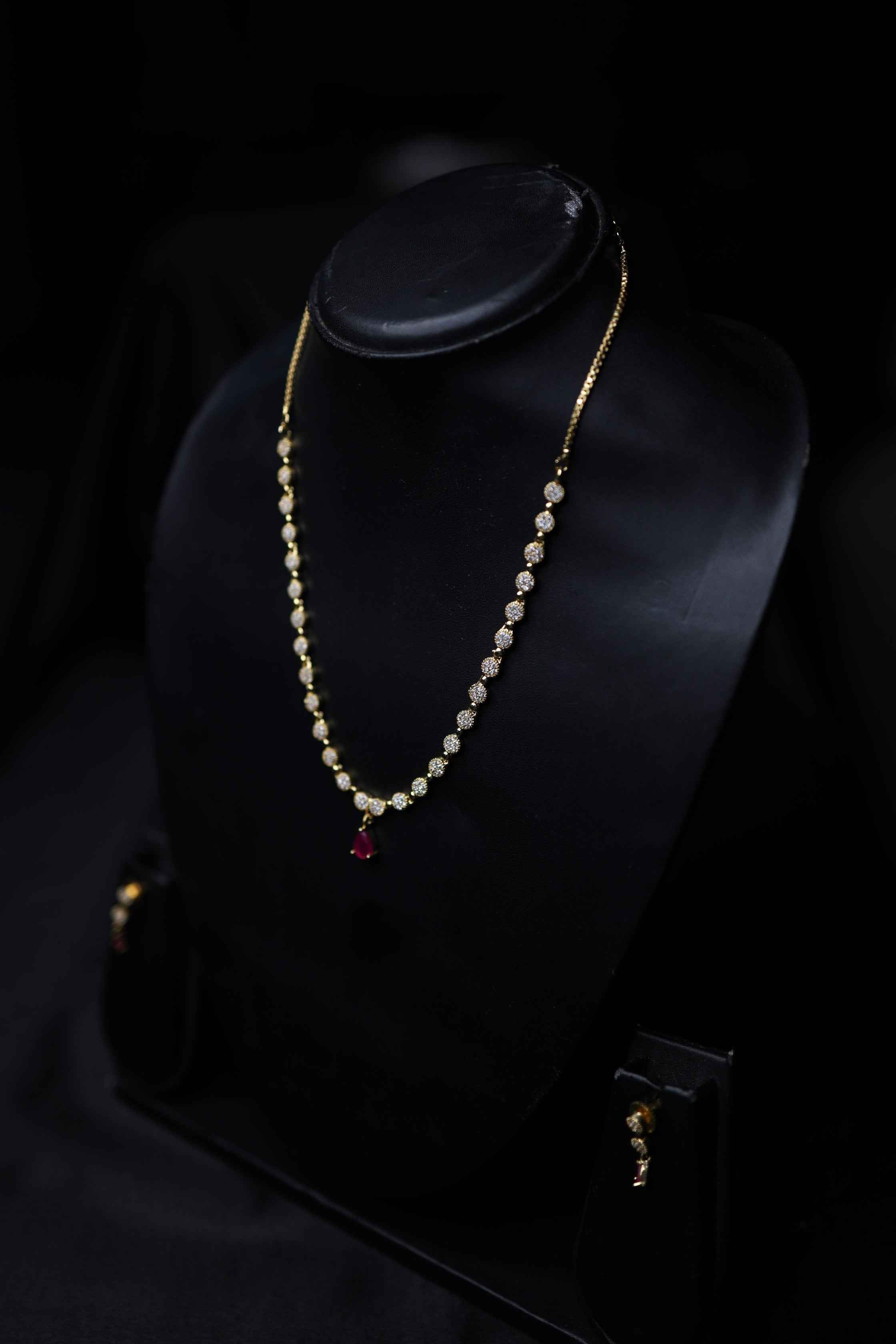 CZ Ruby Stone Chain Set