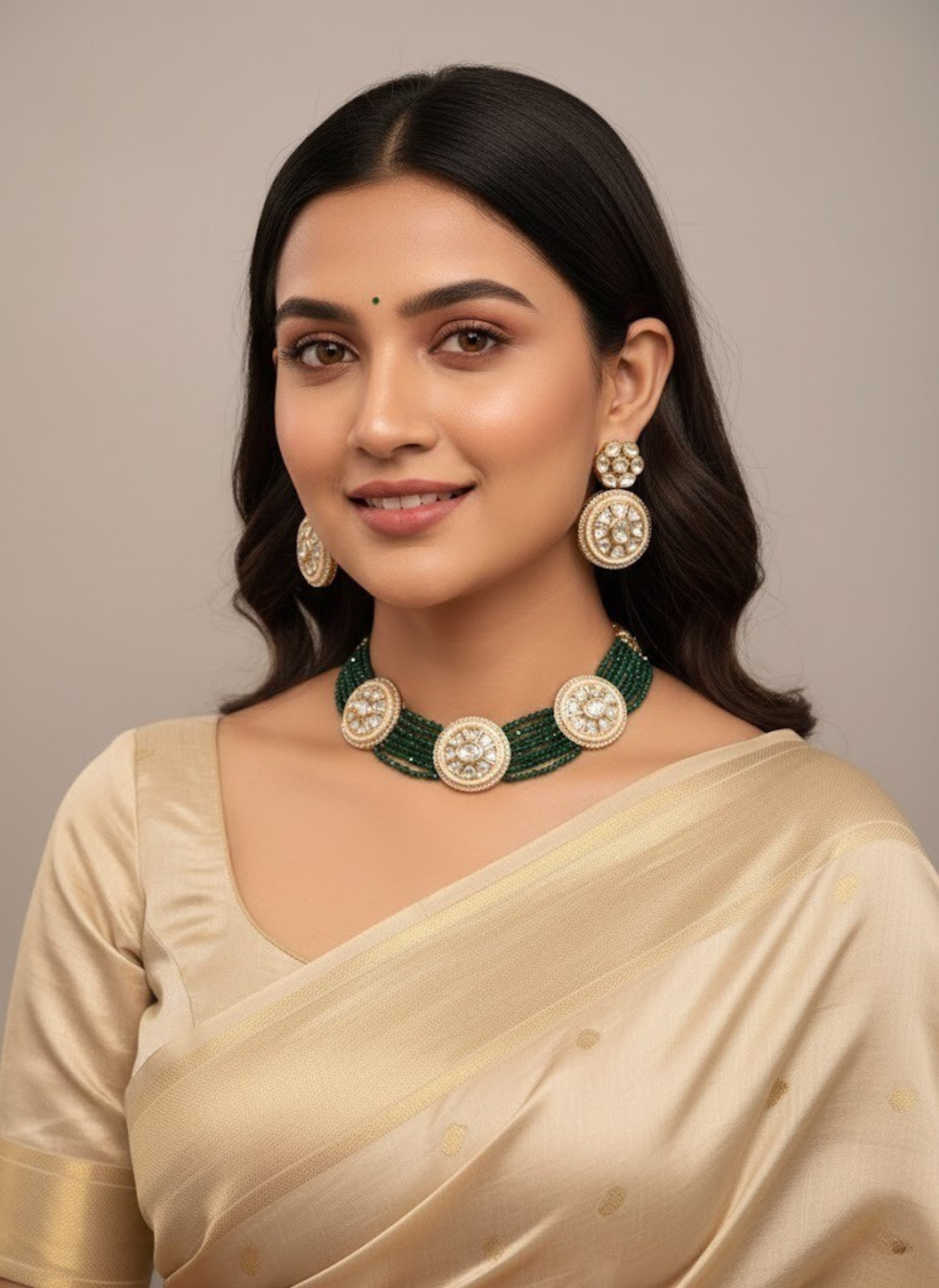 Mosinite kundan choker set ruby beads