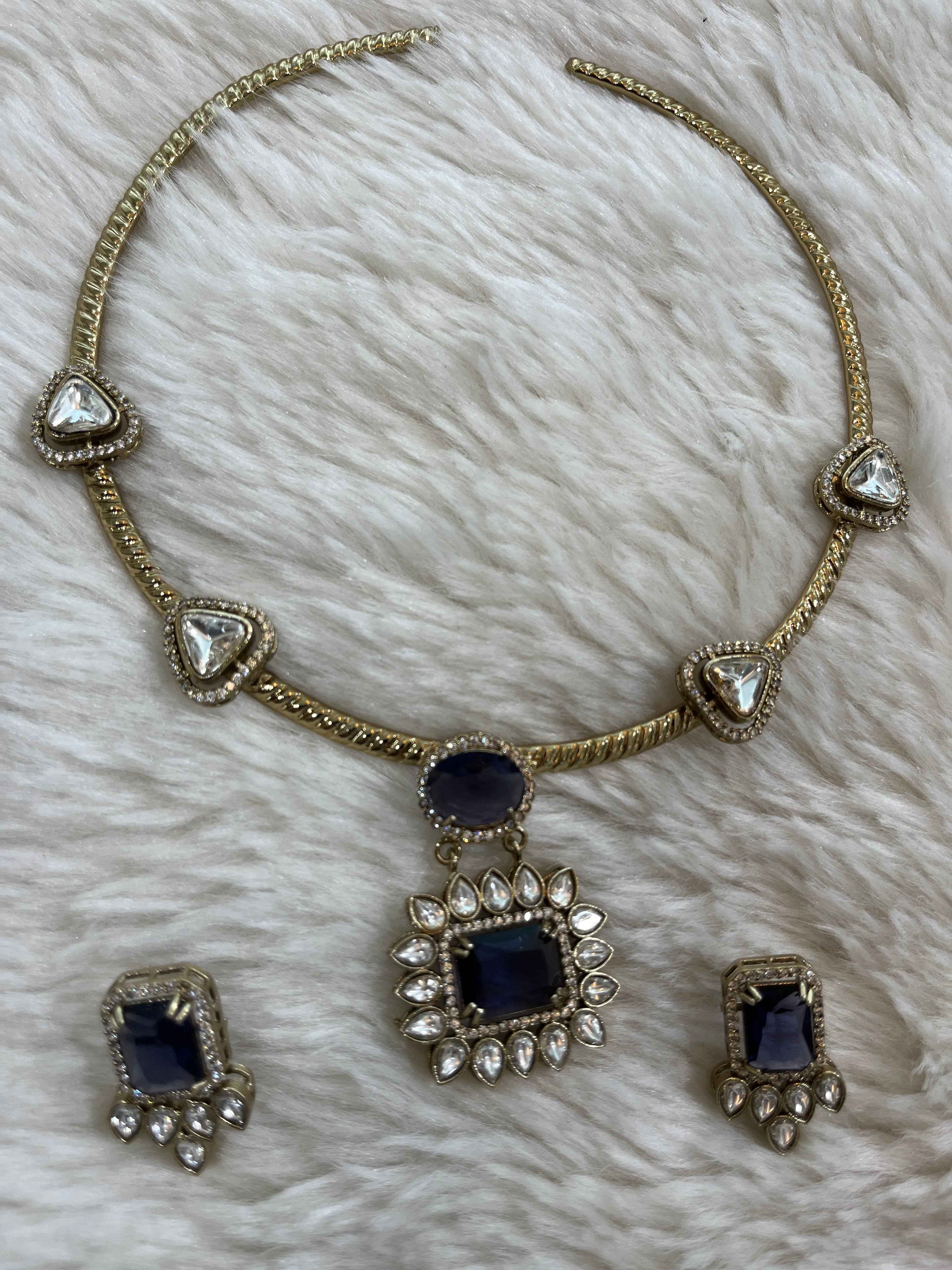 Sapphire Crown Kundan Hasli Set