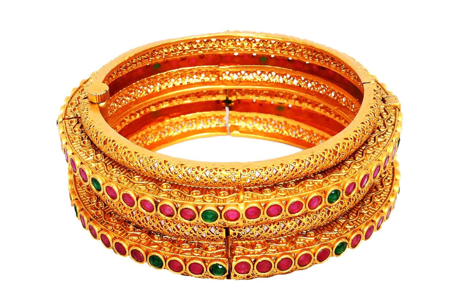 Ruby emerald stones gold plated kada pair