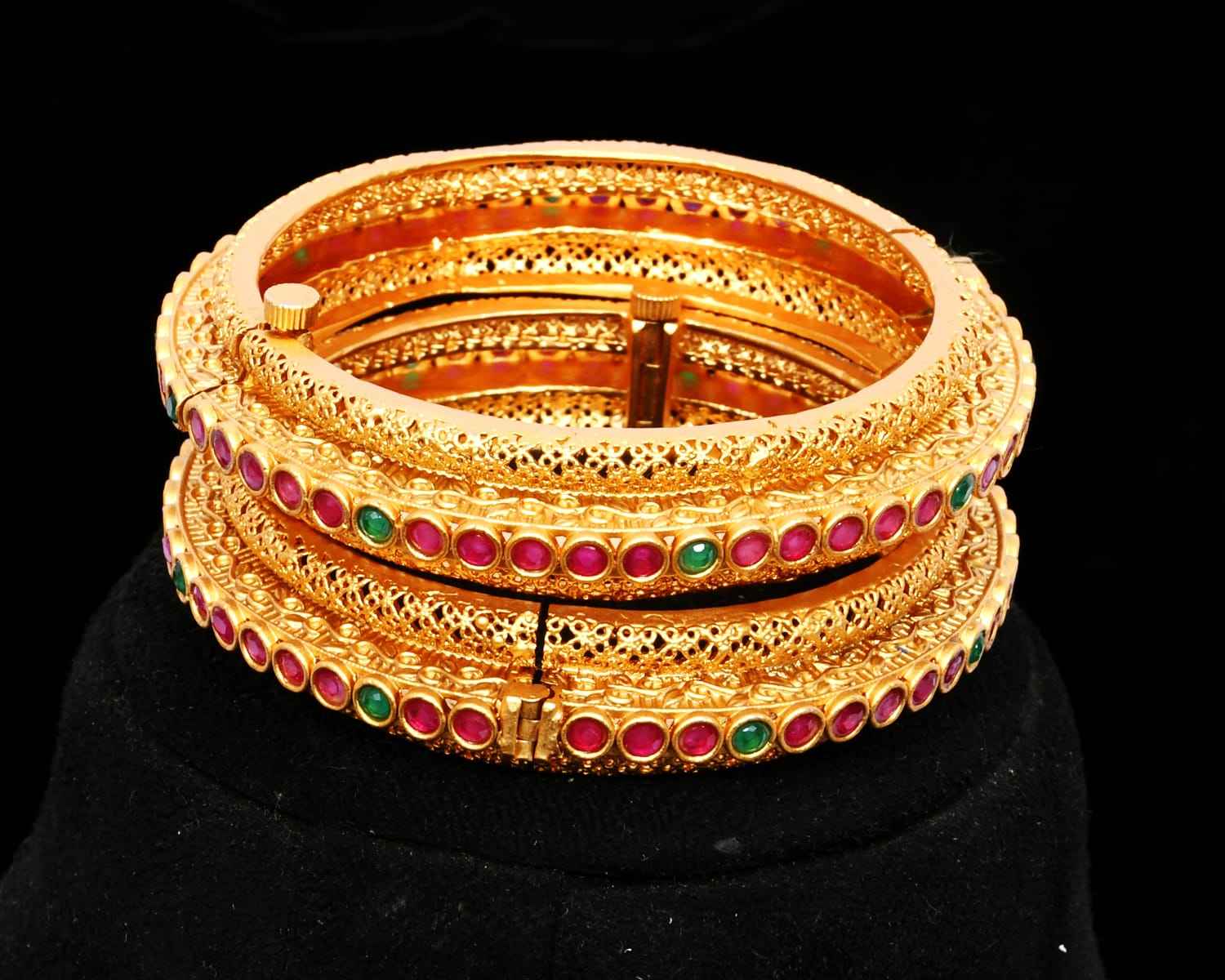 Ruby emerald stones gold plated kada pair