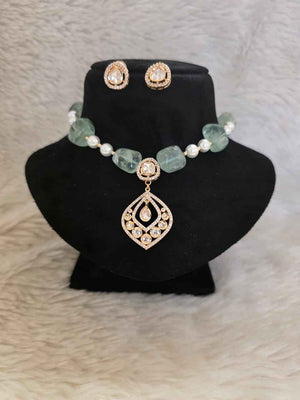 Beads pendant set in Mosinite Kundan