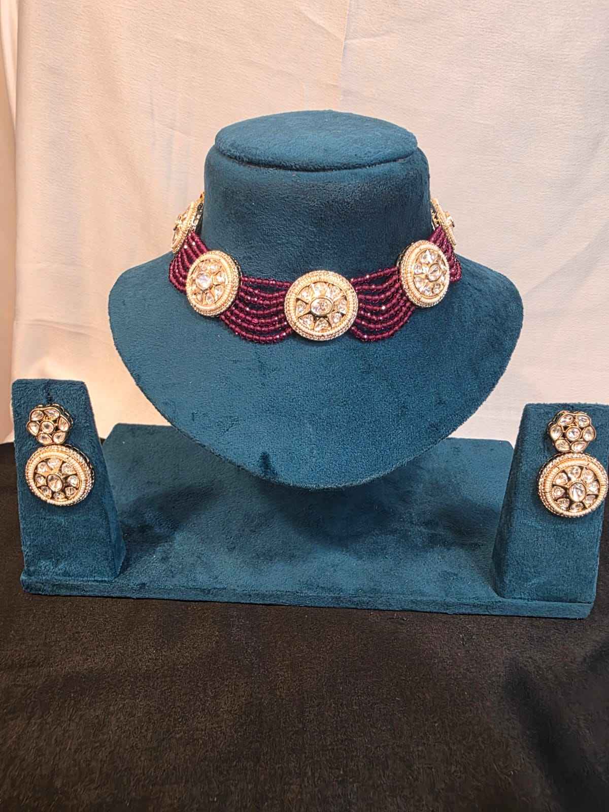 Mosinite kundan choker set ruby beads