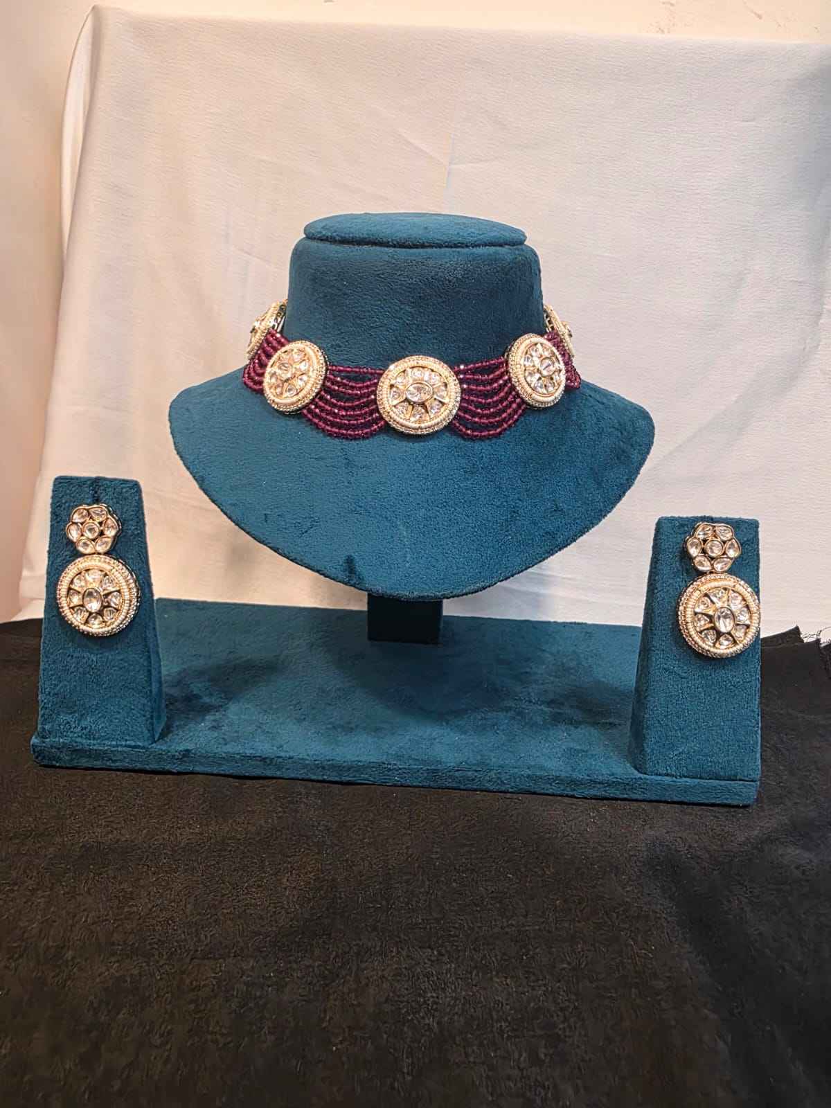 Mosinite kundan choker set ruby beads