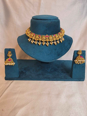 Choker set temple set in matte gold polish perfect with ruby stone