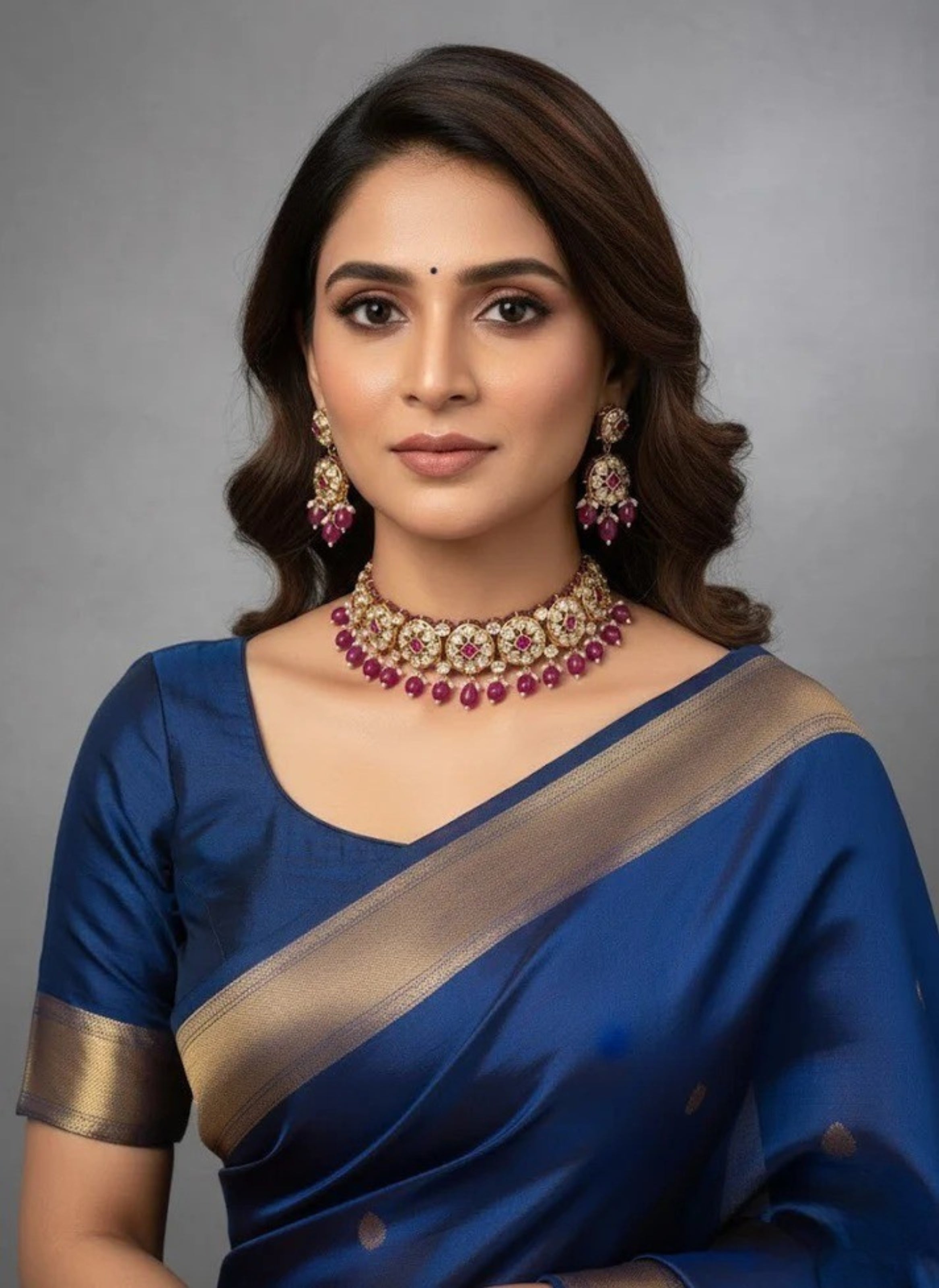 Ruby mosinite kundan choker set