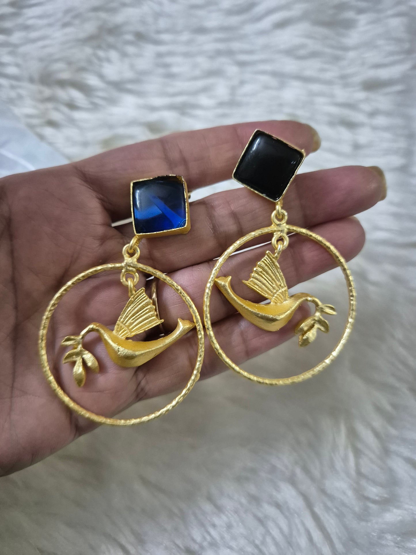 Experience the power of earning with our product today beautiful brass earrings in blue color