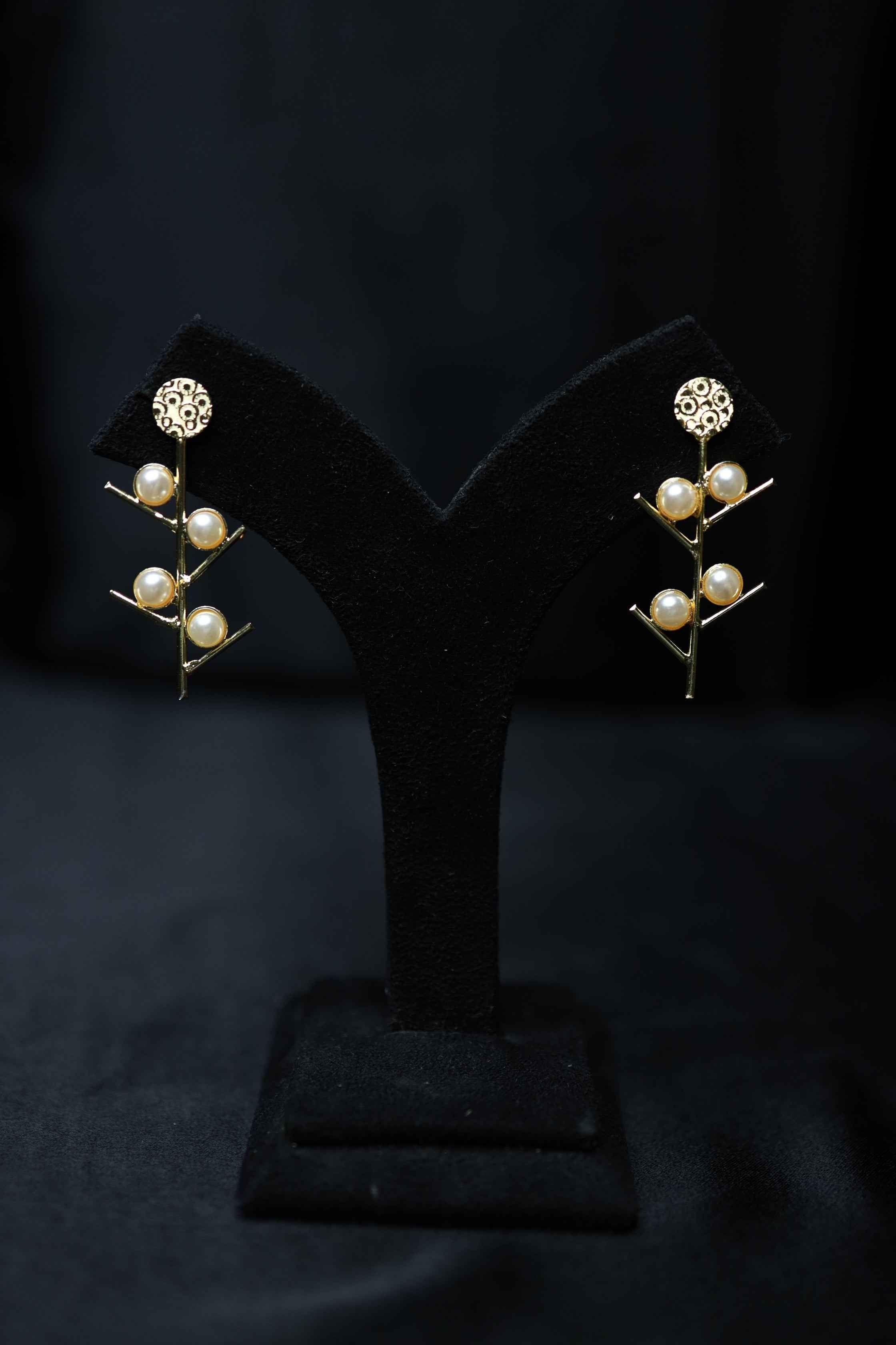 Brass Pearls Layered Earrings