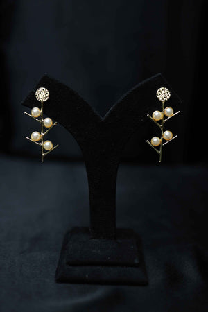 Brass Pearls Layered Earrings