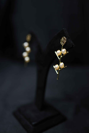 Brass Pearls Layered Earrings