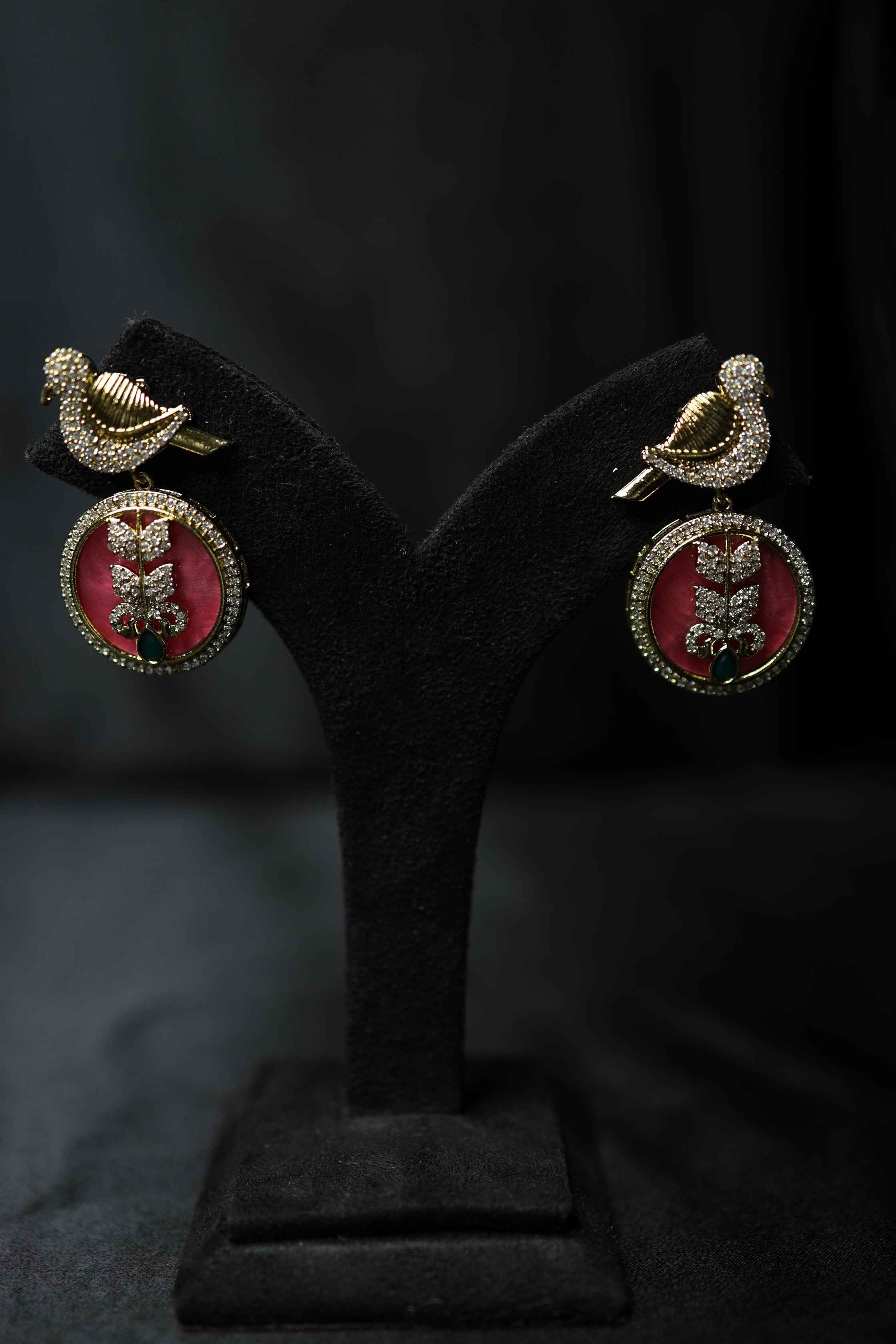 Pink MOP Bird Motif Earrings