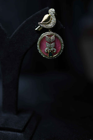 Pink MOP Bird Motif Earrings