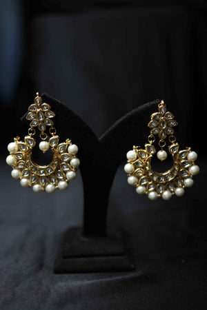 Kundan Gold Polish Dropping Pearls Earrings