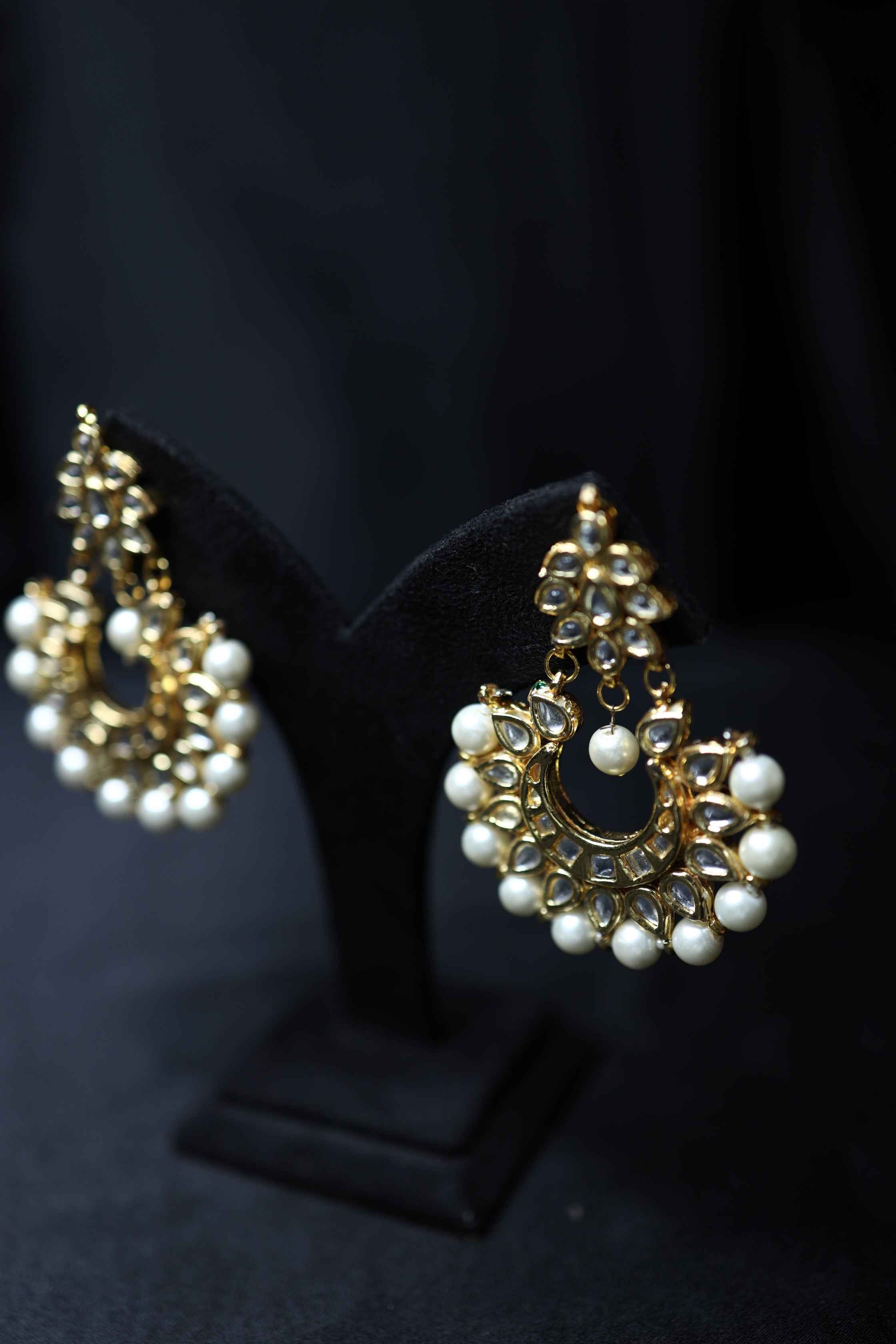 Kundan Gold Polish Dropping Pearls Earrings