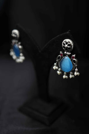 Silver Glass Stone Work Earrings
