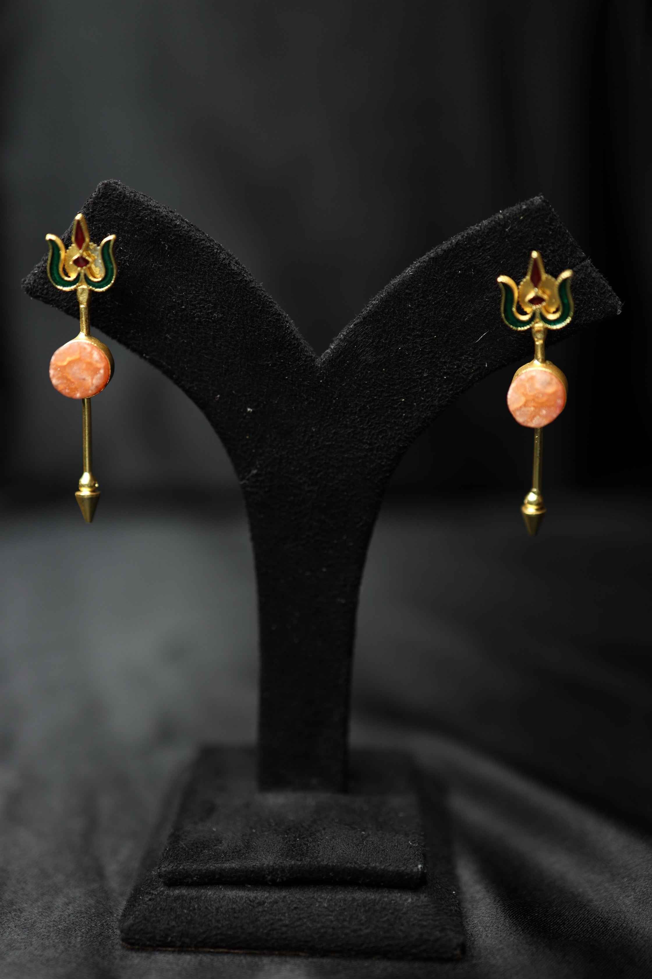 Druzzy Stone Brass Earrings