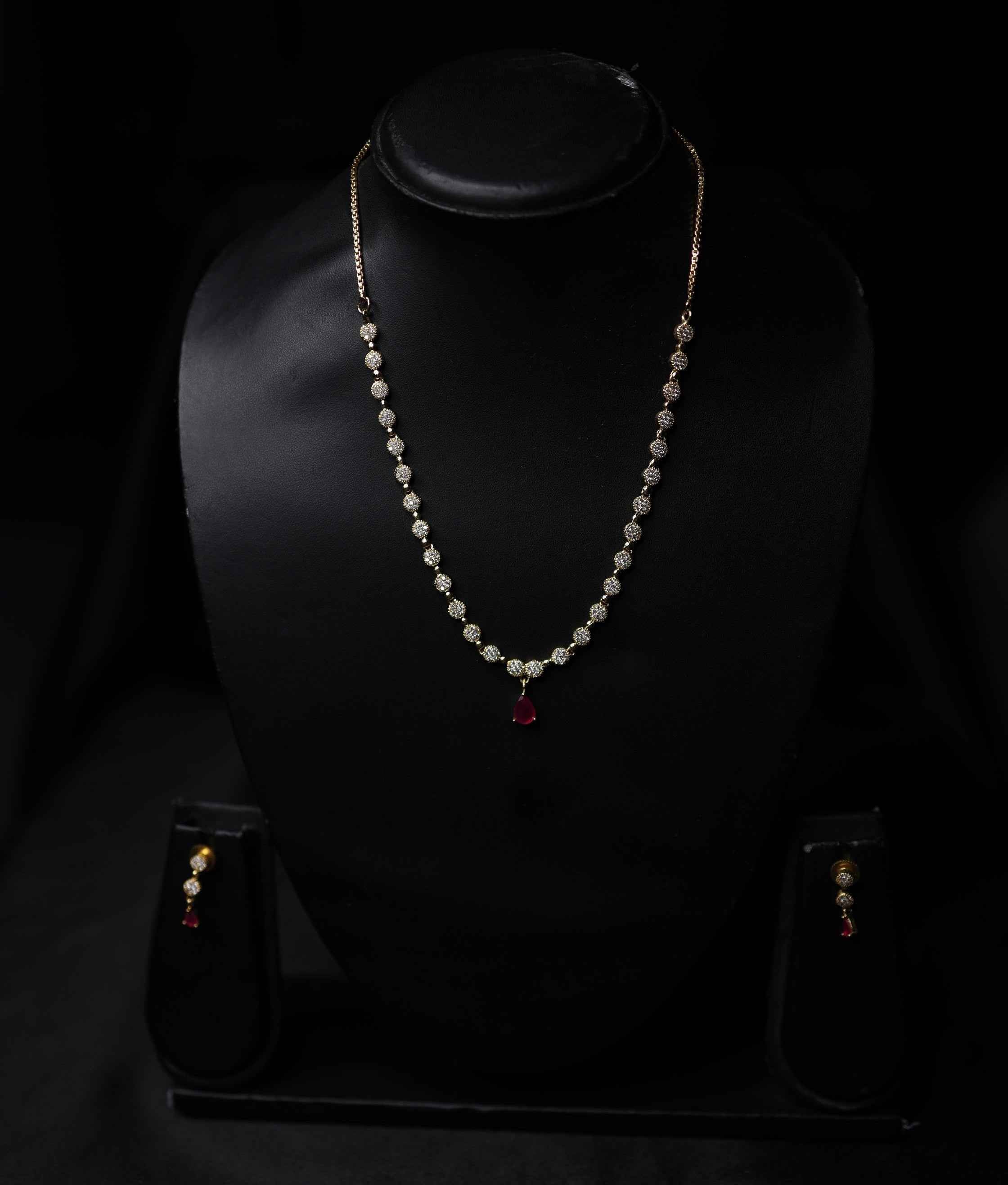 CZ Ruby Stone Chain Set
