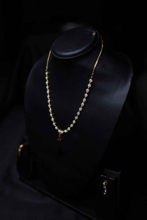 CZ Ruby Stone Chain Set