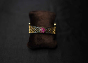Gold Polish Ruby CZ Stone Openable Bracelet