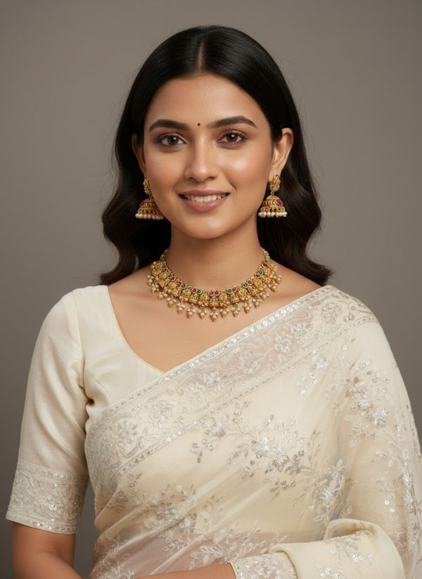 Choker set temple set in matte gold polish perfect with ruby stone