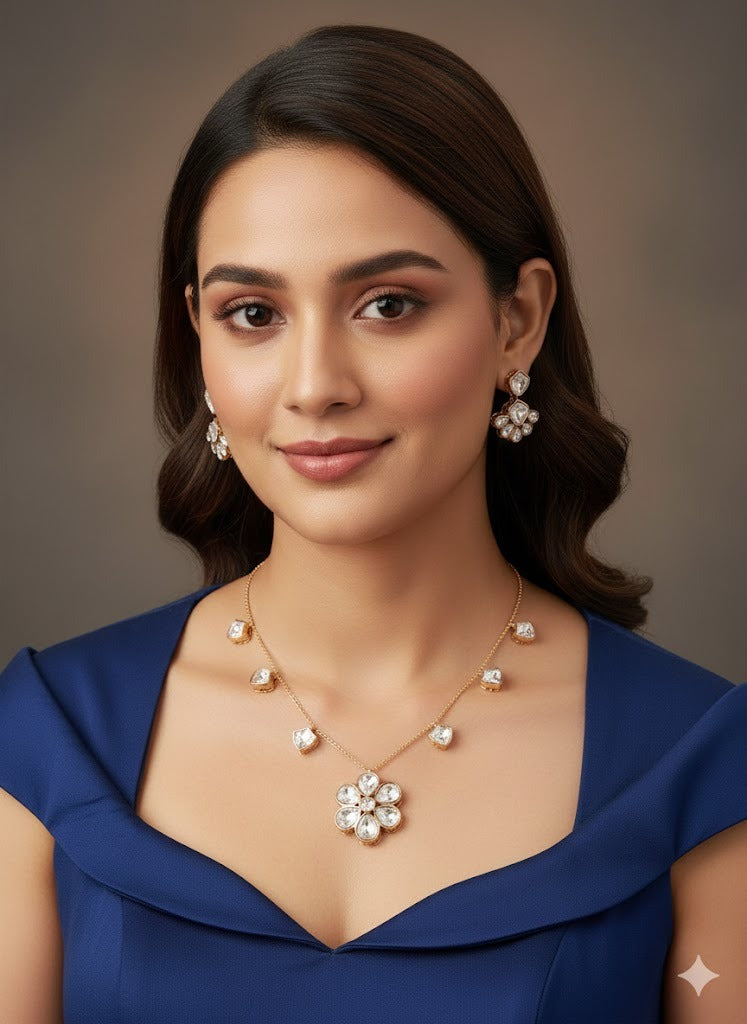 Floral Glow Kundan Pendant Set