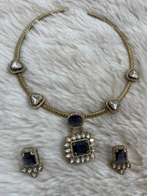 Sapphire Crown Kundan Hasli Set