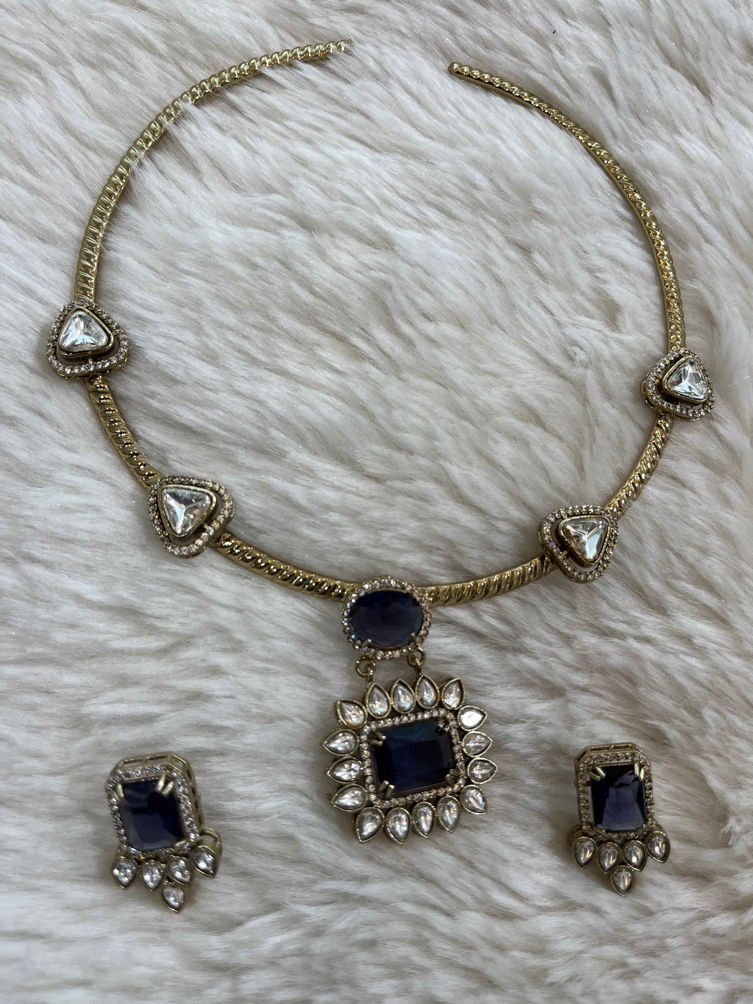 Sapphire Crown Kundan Hasli Set