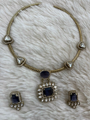 Sapphire Crown Kundan Hasli Set