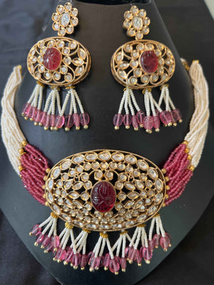 Carved Ruby Bead Kundan Set