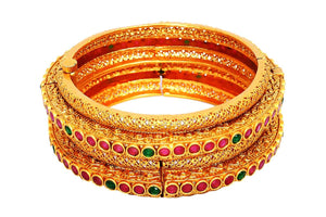 Ruby emerald stones gold plated kada pair