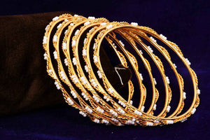 Pearl setting Micro Gold Bangles (12 Pieces)