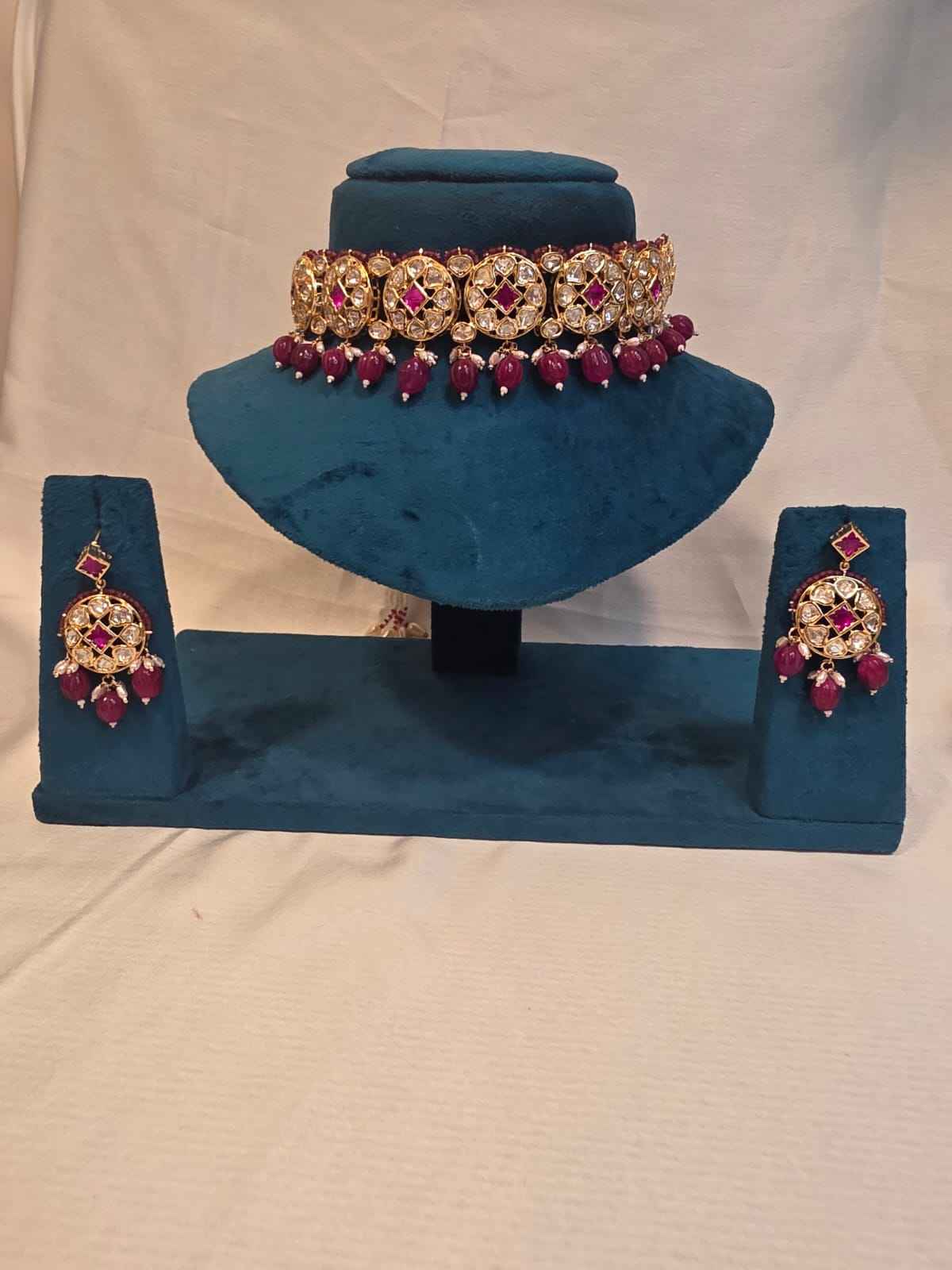 Ruby mosinite kundan choker set