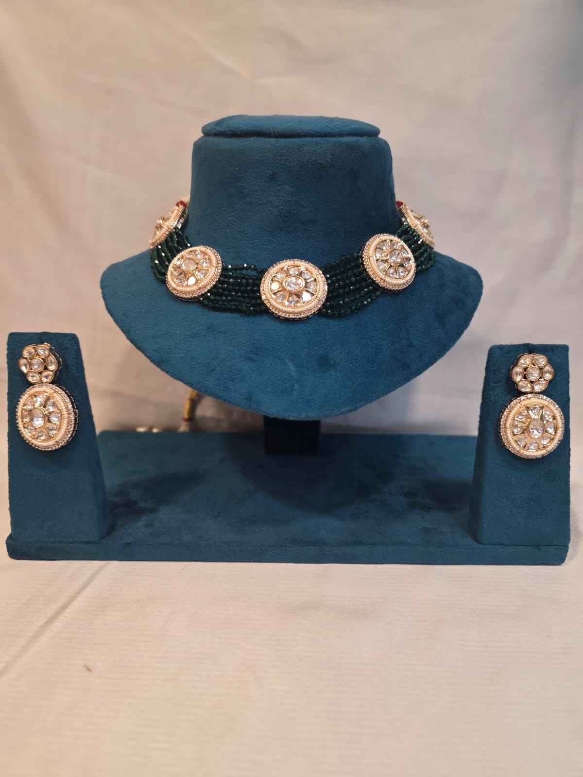 Mosinite kundan choker set ruby beads